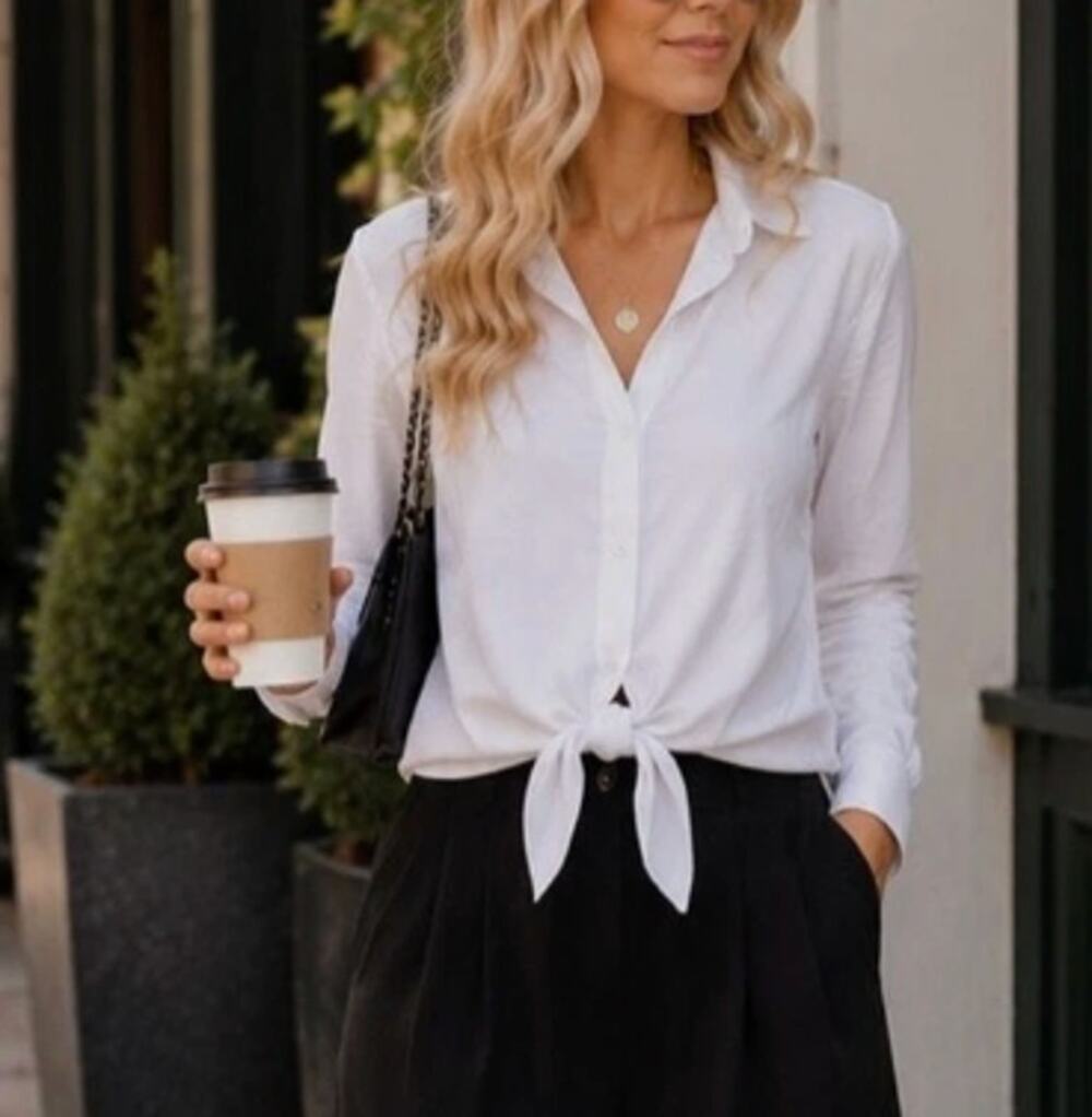 Cloth & Stone Long Sleeve Button Up Tie Front Top Shirt White Small